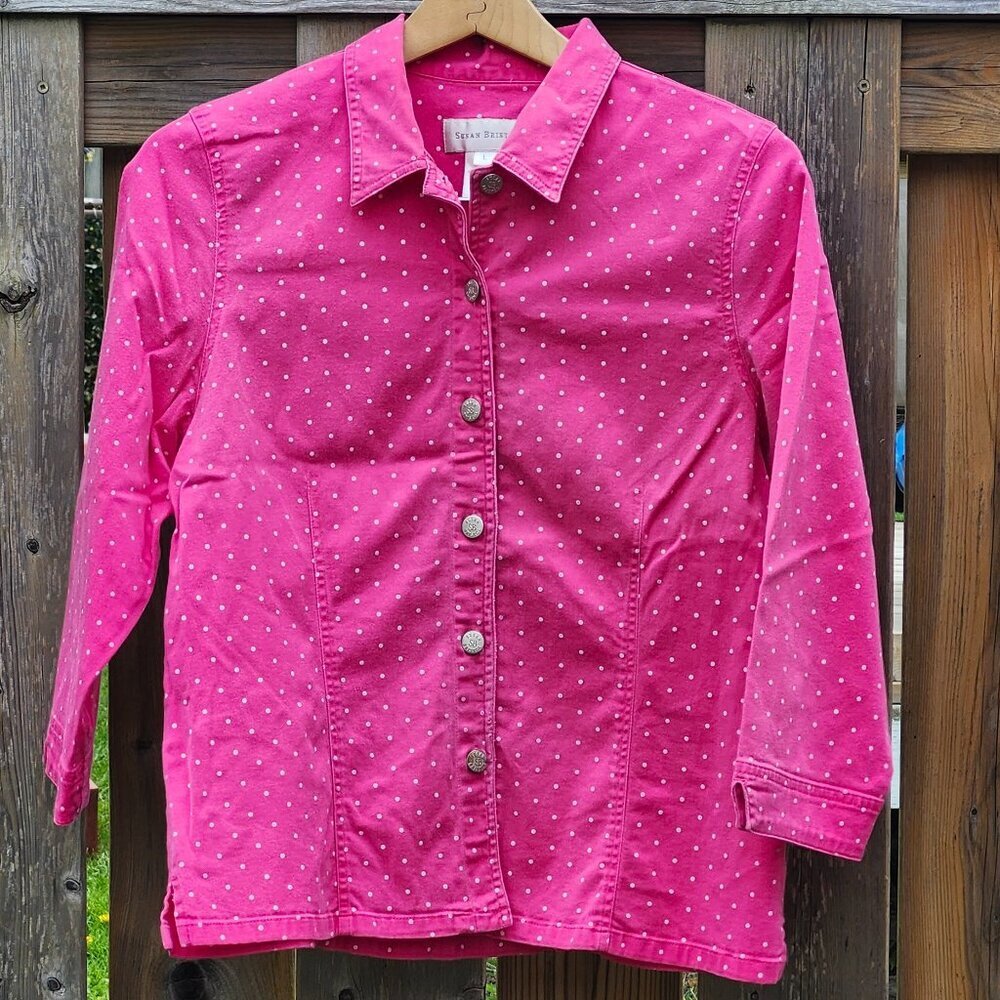 PRETTY SUSAN BRISTOL Button Down Shirt Women's Large POLKA DOT Pink